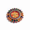 Dpauls Grand Hand-Painted 21-Diya Clay Plate Centerpiece