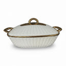 Luxury Ribbed Ceramic Casserole Serving Dish with Gold Accents