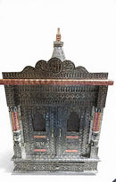 Silver Oxidized Wooden Puja Mandap Mandir for Home & Office
