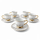 Luxury Ribbed Ceramic Tea Cup and Saucer Set - 12 Pieces