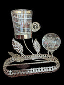 Elegant Silver Candle Holder with Crystal Globes & Glass Cup