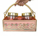 Handcrafted 2-Jar Festive Dry Fruit Platter Caddy with Golden Handle
