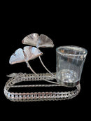 Elegant Silver Ginkgo Leaf Pen Holder with Glass Cup