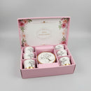 Luxury Floral Ceramic Tea Cup Set with Saucers - 12 Piece Gift Box