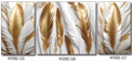 Luxury Golden and White Feather Canvas Wall Art Set - 3 Pieces
