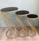 Luxury Metal Nesting Side Tables with C-Shaped Gold Wave Base - Set of 3