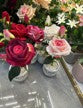 Dpauls Mini Artificial Rose Arrangement in Ribbed Ceramic Vase