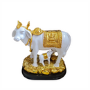 Polyresin Kamdhenu Cow and Calf on Wooden Style Base