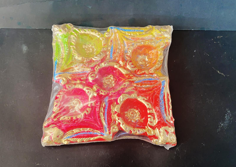 Colored Clay 5 Diya Plate